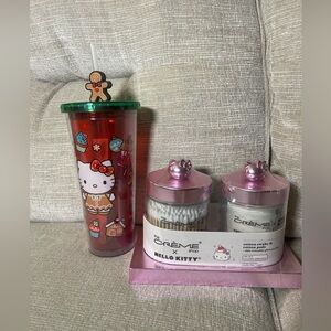 Bundle Hello Kitty Red Tumbler and cotton pads & swabs in a glass jars